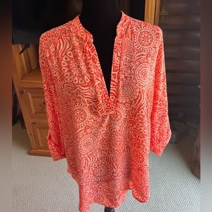 Coral and Cream patterned tunic top, size XL